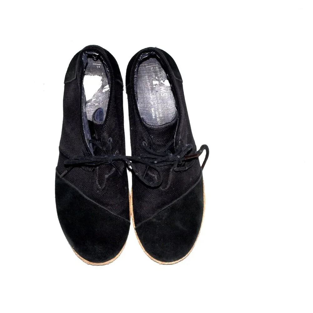 Toms Black Wedge Heel Lace Up Women Shoes Size 9.5